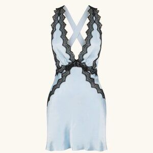 Camille Lace Cross Back Mini Dress - Cool Blue/Black